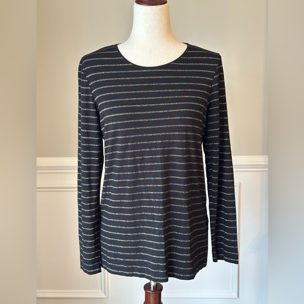 Chico’s Striped Essential Layer Lurex Top size 1 (Medium)